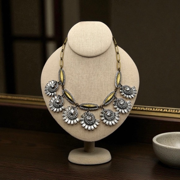 Lulu Frost for J Crew Crystal Cluster Drop Statement Necklace Bronze Silver NWT - Picture 1 of 11